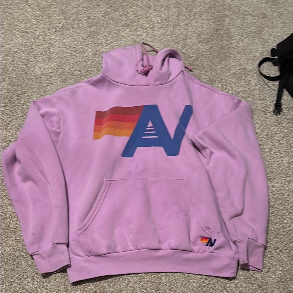 Aviator Nation Pink Hoodie with Rainbow Logo